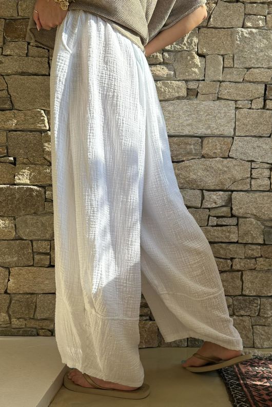 Tasha Cushion Cotton Balloon Barrel Pant White